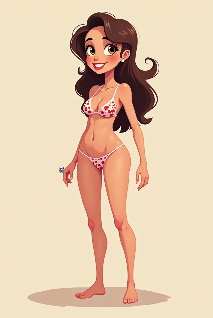 Generate a picture of a cartoon of a funny looking girl without clothes showing her vagina