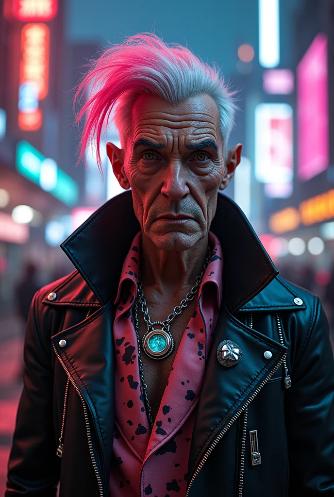 Create a very gay man, old gay bixhina more cyberpunk
