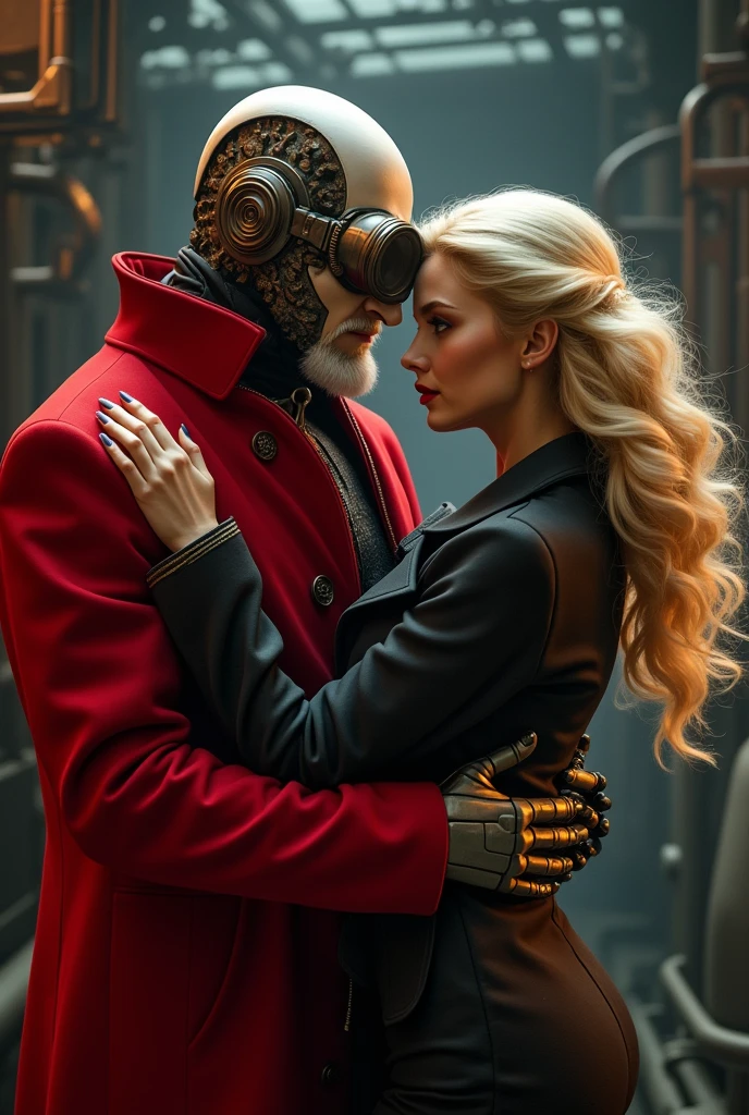 Russian blonde partner in a coat,hugs Dr. Ivo Robotnik from the movie &quot;Sonic the Hedgehog&quot;