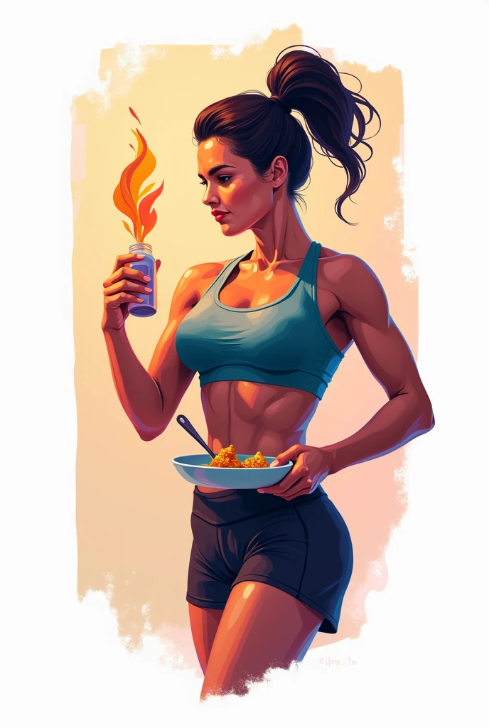 Logo for Instagram account, woman doing exercises, the other half the woman cooking, Using color psychology to make it more attractive to people, that draws attention,vector, Digital art
