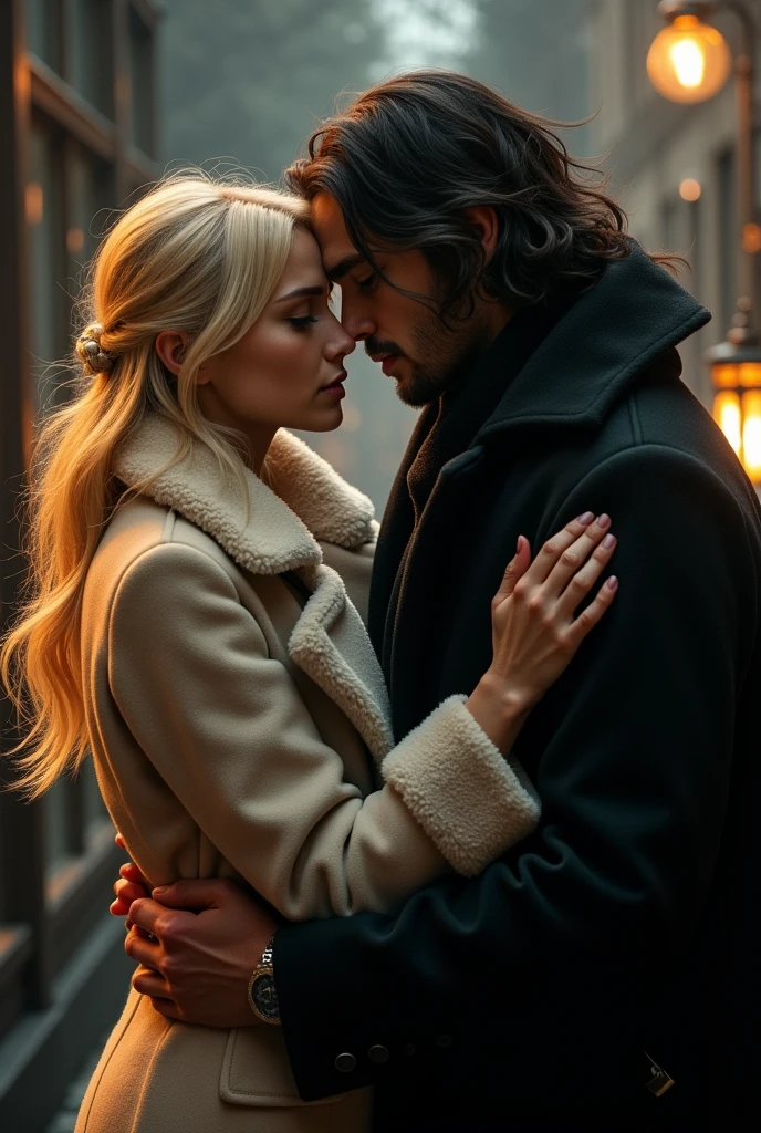 Blonde Russian co-worker in coat kisses Sirius Black from Harry Potter