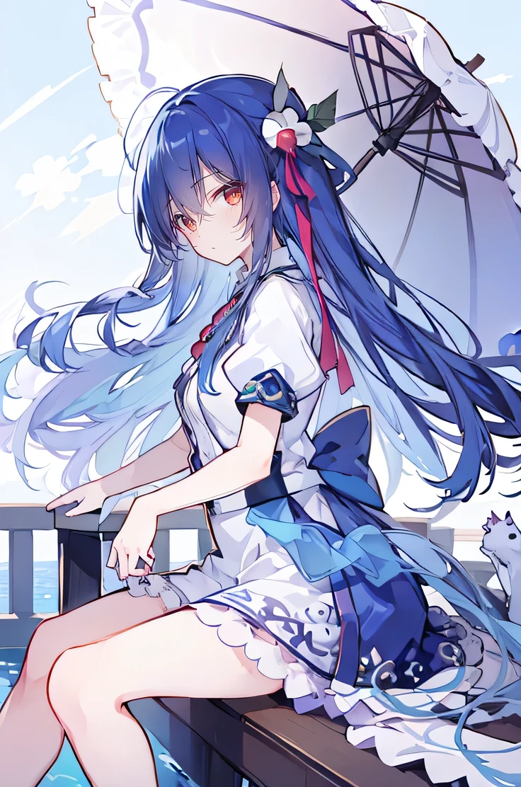 (masterpiece:1.2),Ultra-detailed,lifelike,The eyes are expressive,Fair skin,Perfect face shape,1 girl,
Japanese Manga,Gorgeous blue hair,Flowing blue hair,Flowing clothes,Cat's ears,Petals falling,Beautiful Lola,little angel,
Cross your legs,Gentle and peaceful background,The pavilion is cool and comfortable,Smile,Tokyo background,background,snow,winter,Back。
