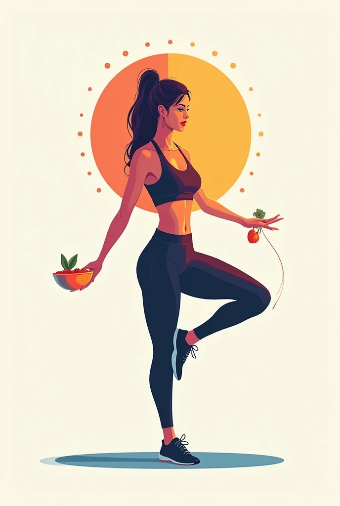 Logo for Instagram account, woman doing exercises, the other half the woman cooking, Using color psychology to make it more attractive to people, that draws attention,vector, Digital art, digital design