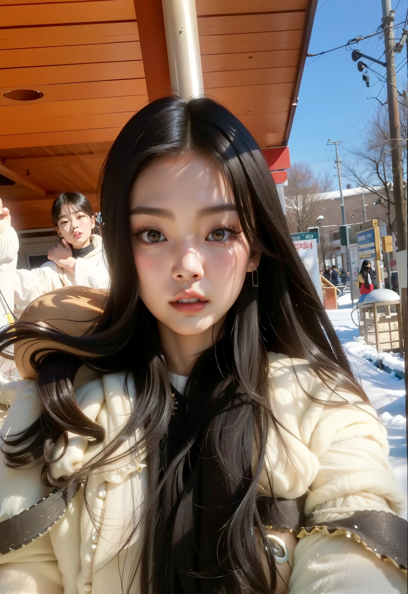 there is a woman with long black hair posing for a picture, maquiagem sul-coreana popular, jennie blackpink, Mulher sul-coreana bonita,  coreana, maquiagem coreana popular, mulher coreana jovem bonita, linda mulher coreana jovem, young adorable korean face, korean face features, com rosto redondo, asian features, wan adorable korean face, south east asian with round face, belo rosto redondo Jennie 8K Super Realistic Beautiful Blackpink ultra mega detailed wonderful beauty 8K FULL HD high definition super detailed every smallest detail of her face is detailed Jennie Blackpink 