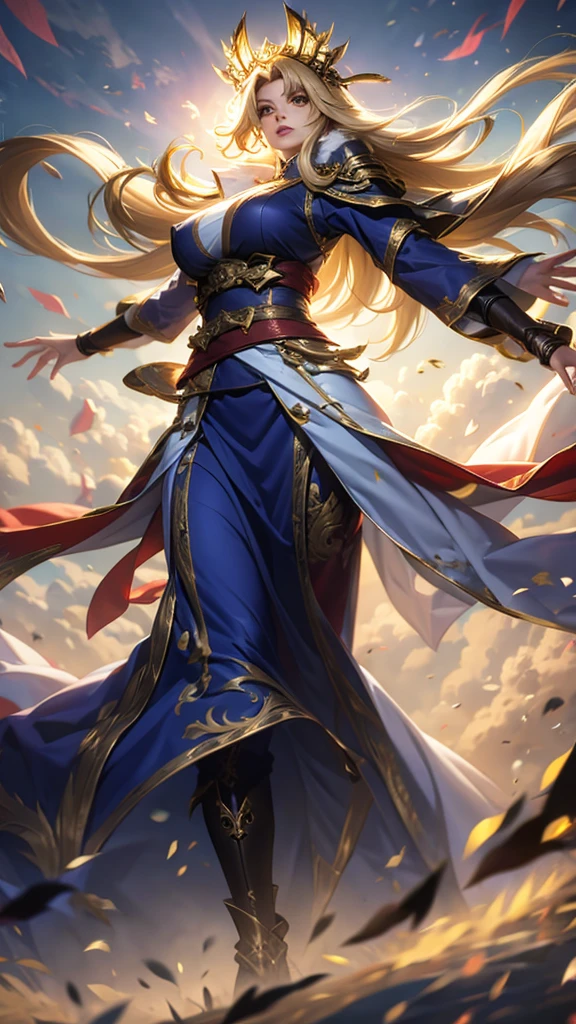 Airship,general,serious,Japanese nine-tailed fox girl,long flowing hair,Big breasts,All American Body,Wear Sergeant Major Clothing,Wearing a sergeant's coat,black stockings,Black combat shoes