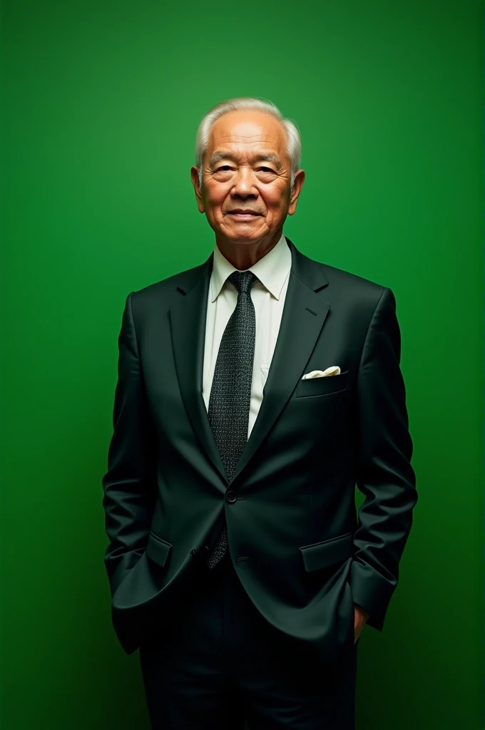Famous man in suit with all green background