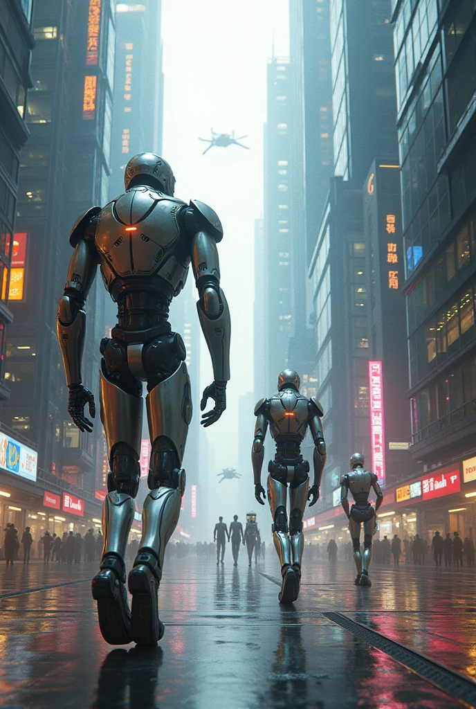 robots in a futuristic city 