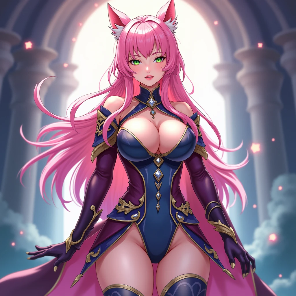 
response = openai.Image.create(
  prompt="A detailed anime-style illustration of Freya from Redo of Healer, with thick thighs, pink hair, and green eyes. She is wearing her signature fantasy outfit and has a confident, regal expression. The background should reflect a mystical and magical world, typical of a high fantasy anime setting.",
  n=1,
  size="1024x1024"
)