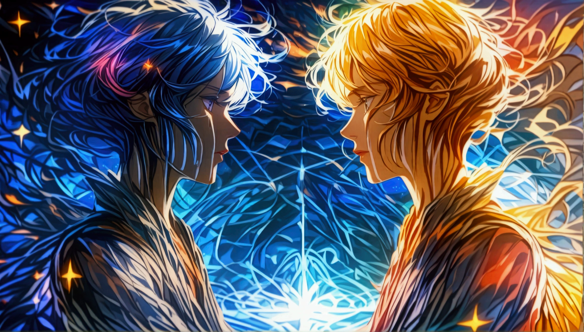 Mystical being, humanoid body with galaxy inside, void scenery, "Intricate anime character design inspired by One Piece, stunning lighting, centered character, stunning face, creative details, ultra-fine 2D design, scenery bathed in creativity, boasting 2D anime resolution clarity, 4K anime quality, high-octane rendering"