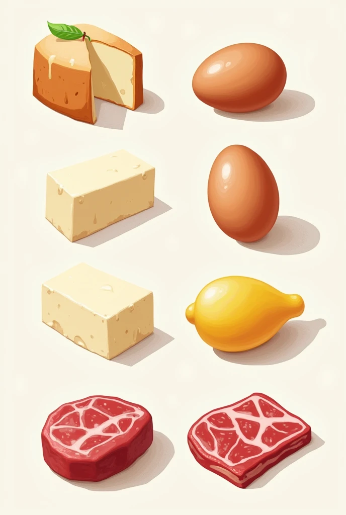 illustration of dairy products, eggs, meat