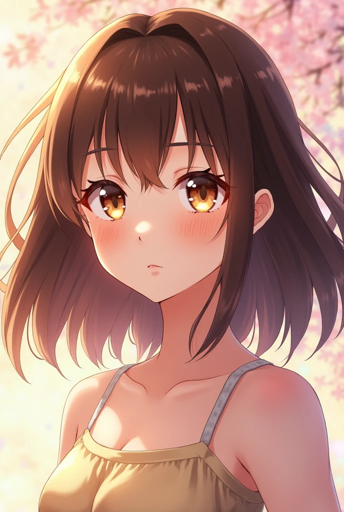  anime girl with brown hair and light brown eyes 