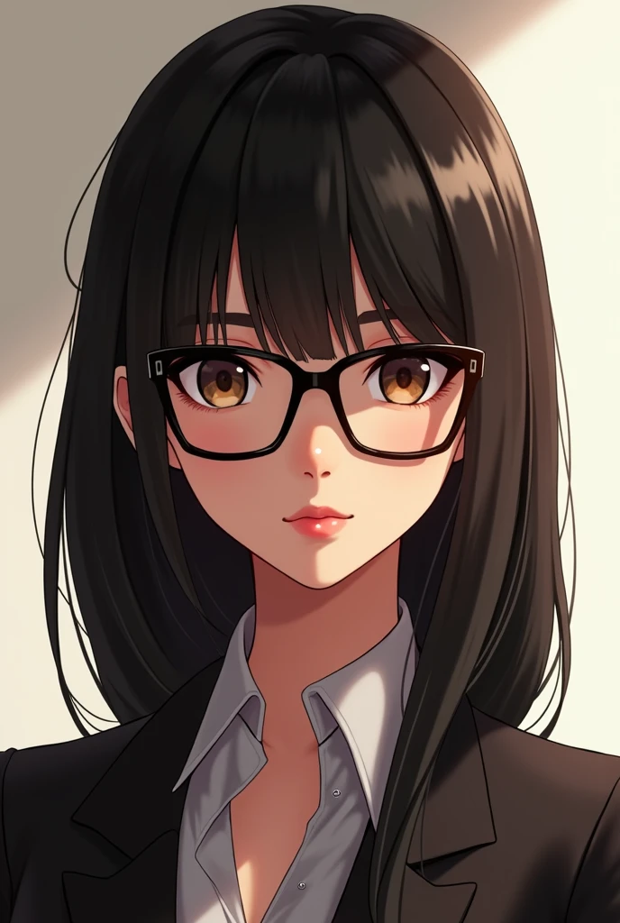 Sexy woman with straight hair animated square glasses eyes 