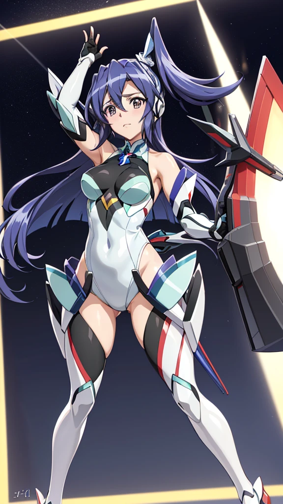 ((full body)),(俯瞰shape),Dynamic Angle,Very detailed, shape, close, straight, One Girl, 
 ((Winner: Tsubasa, Interface Headset, Symphogear Bodysuit:1.4, Dark blue hair)),Her eyes shone like dream-like stars,(Glowing Eyes:1.233),(Beautiful and detailed:1.1),(Expressionless,Mouth closed),(Are standing), 
(In a white spaceship、Maintenance room with tools and spacecraft window),
(night:1.2),dream-like, [[Delicate fingers and hands:0.55]::0.85],(Finger details),