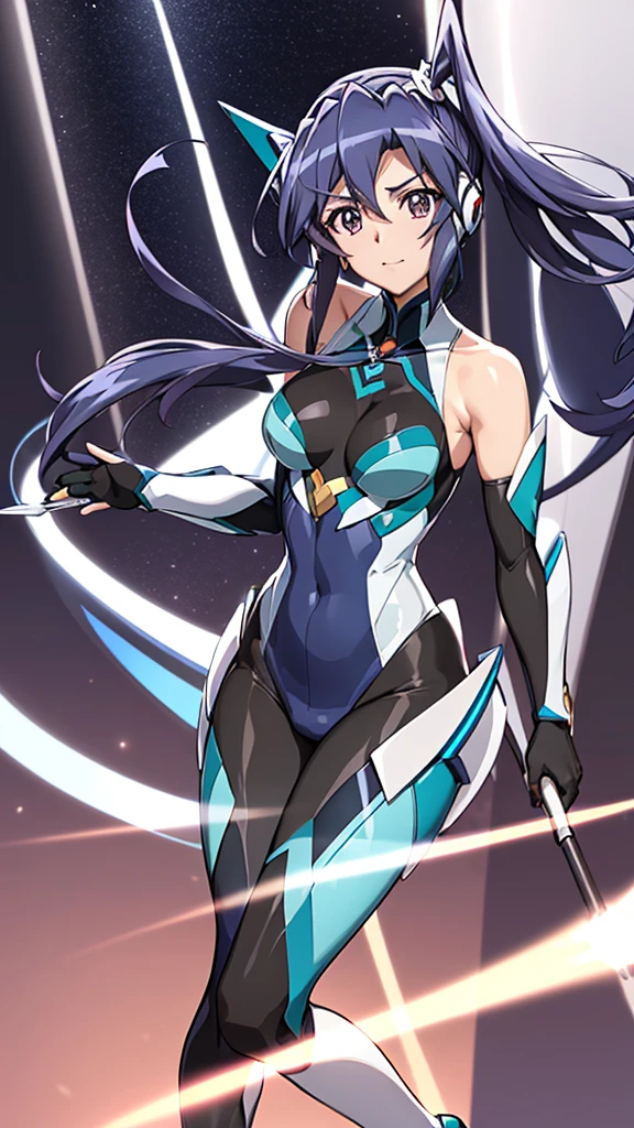 ((full body)),(俯瞰shape),Dynamic Angle,Very detailed, shape, close, straight, One Girl, 
 ((Winner: Tsubasa, Interface Headset, Symphogear Bodysuit:1.4, Dark blue hair)),Her eyes shone like dream-like stars,(Glowing Eyes:1.233),(Beautiful and detailed:1.1),(Expressionless,Mouth closed),(Are standing), 
(In a white spaceship、Maintenance room with tools and spacecraft window),
(night:1.2),dream-like, [[Delicate fingers and hands:0.55]::0.85],(Finger details),