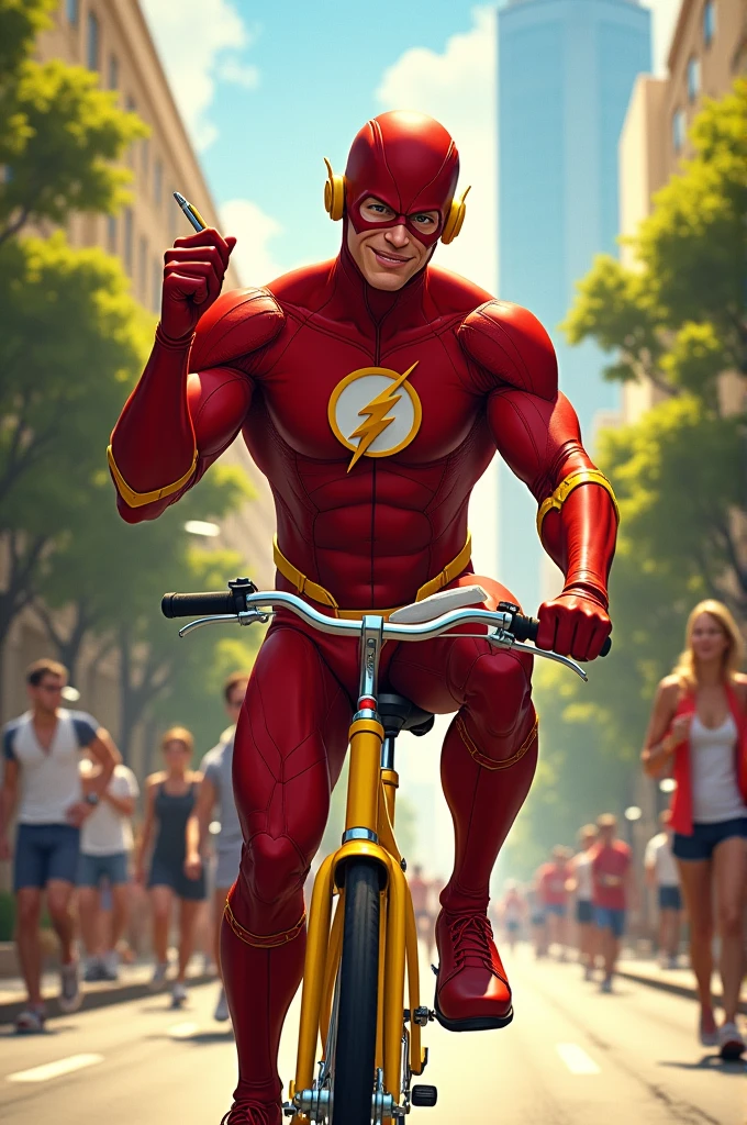 I want a picture of the flash giving a grade on a yellow bike