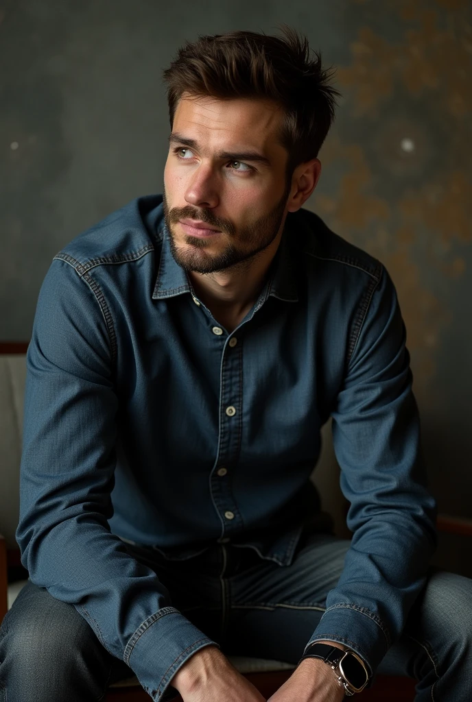 create man sitting thoughtful,for ebook cover about discipline. It has to be in profile and next to the image

