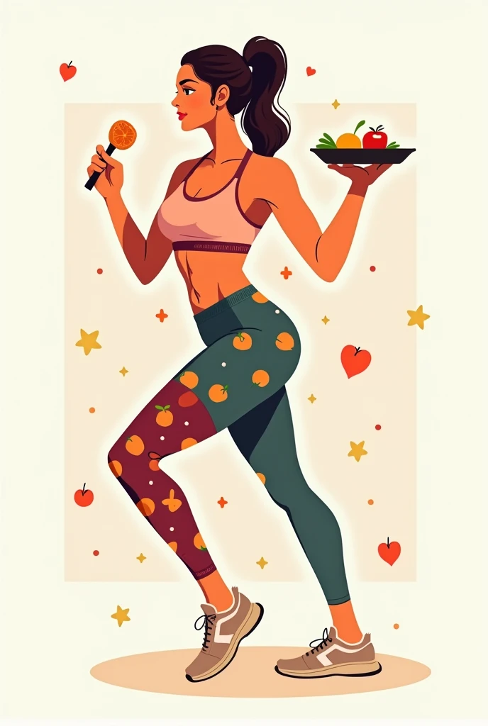 Logo for Instagram account, woman doing exercises, the other half the woman cooking, Using color psychology to make it more attractive to people, that draws attention,vector, Digital art, digital design