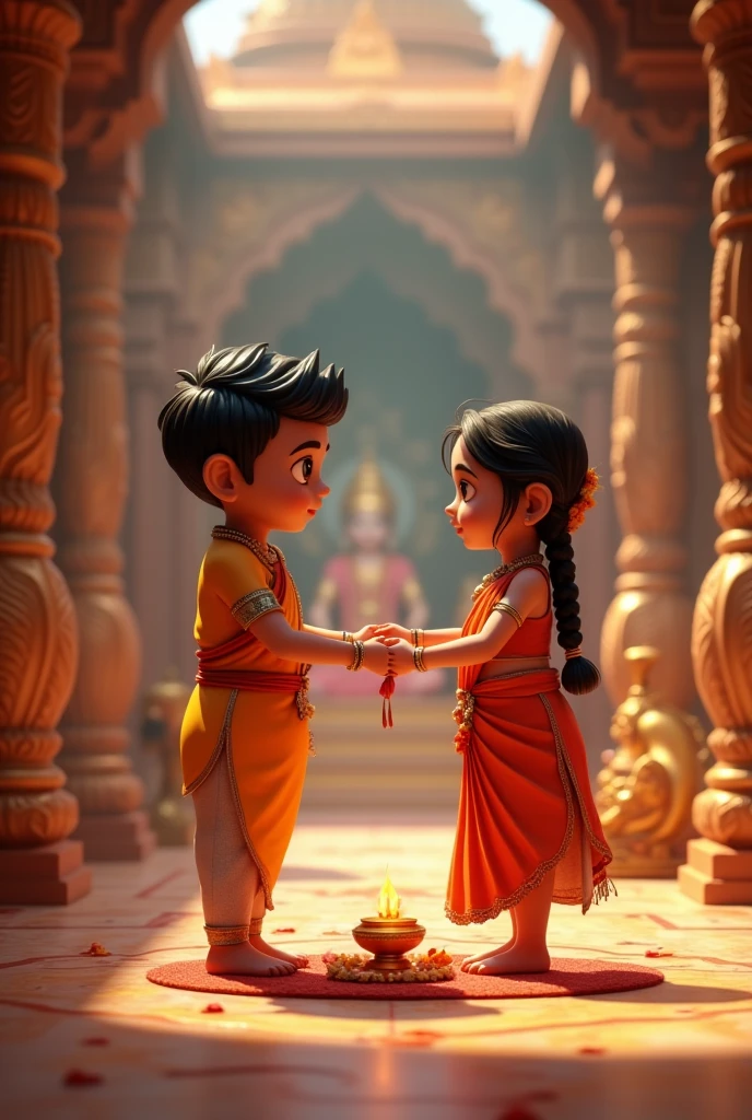 Make a 3d Rakshabandhan puja brother & sister in temple