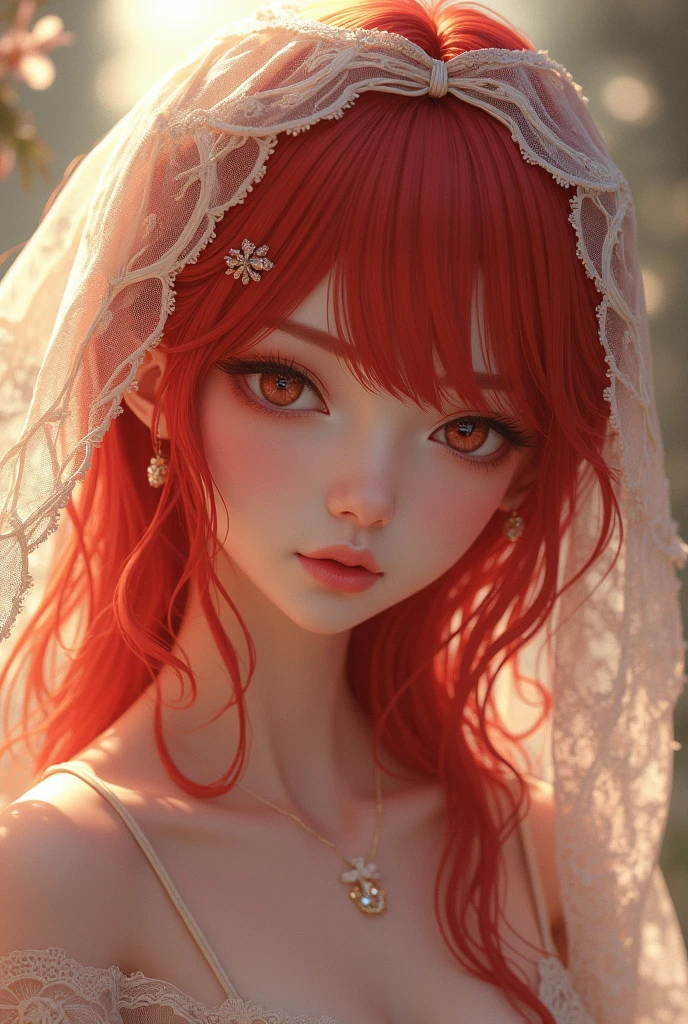The most beautiful red haired girl in anime with a cape on her head