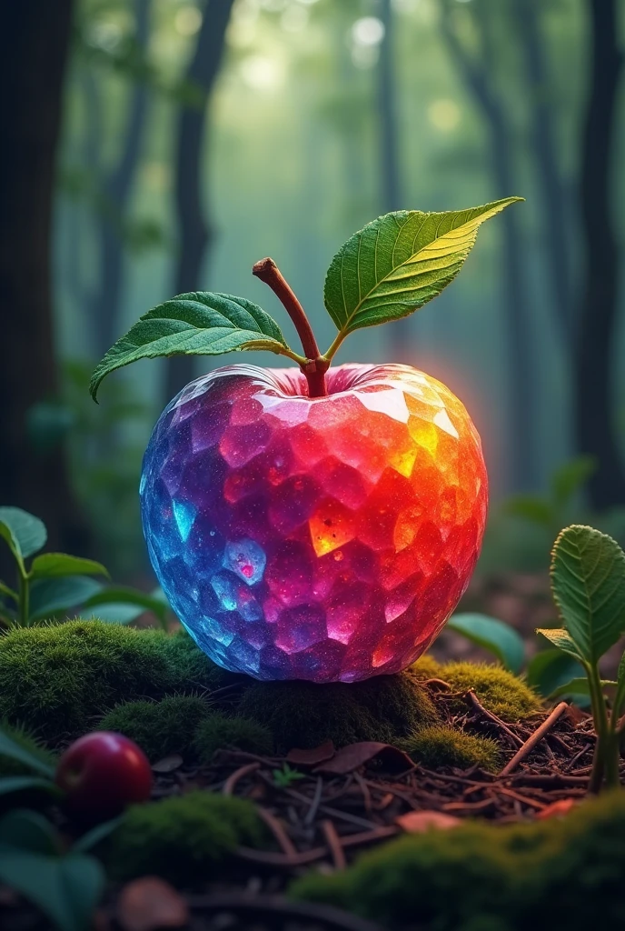 colorful Crystal apple in a dense forest