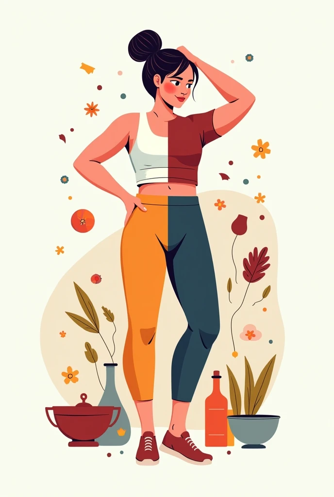 Logo for Instagram account, woman doing exercises, the other half the woman cooking, Using color psychology to make it more attractive to people, that draws attention,vector, Digital art, digital design