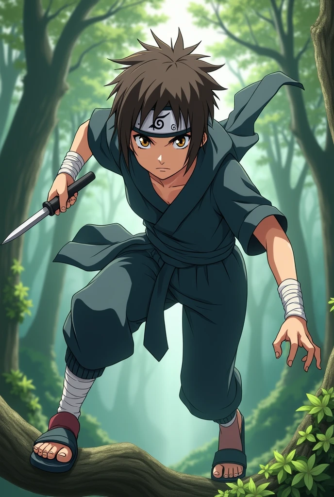 16 year old anime girl with short brown hair and light brown eyes, ninja character from Naruto 