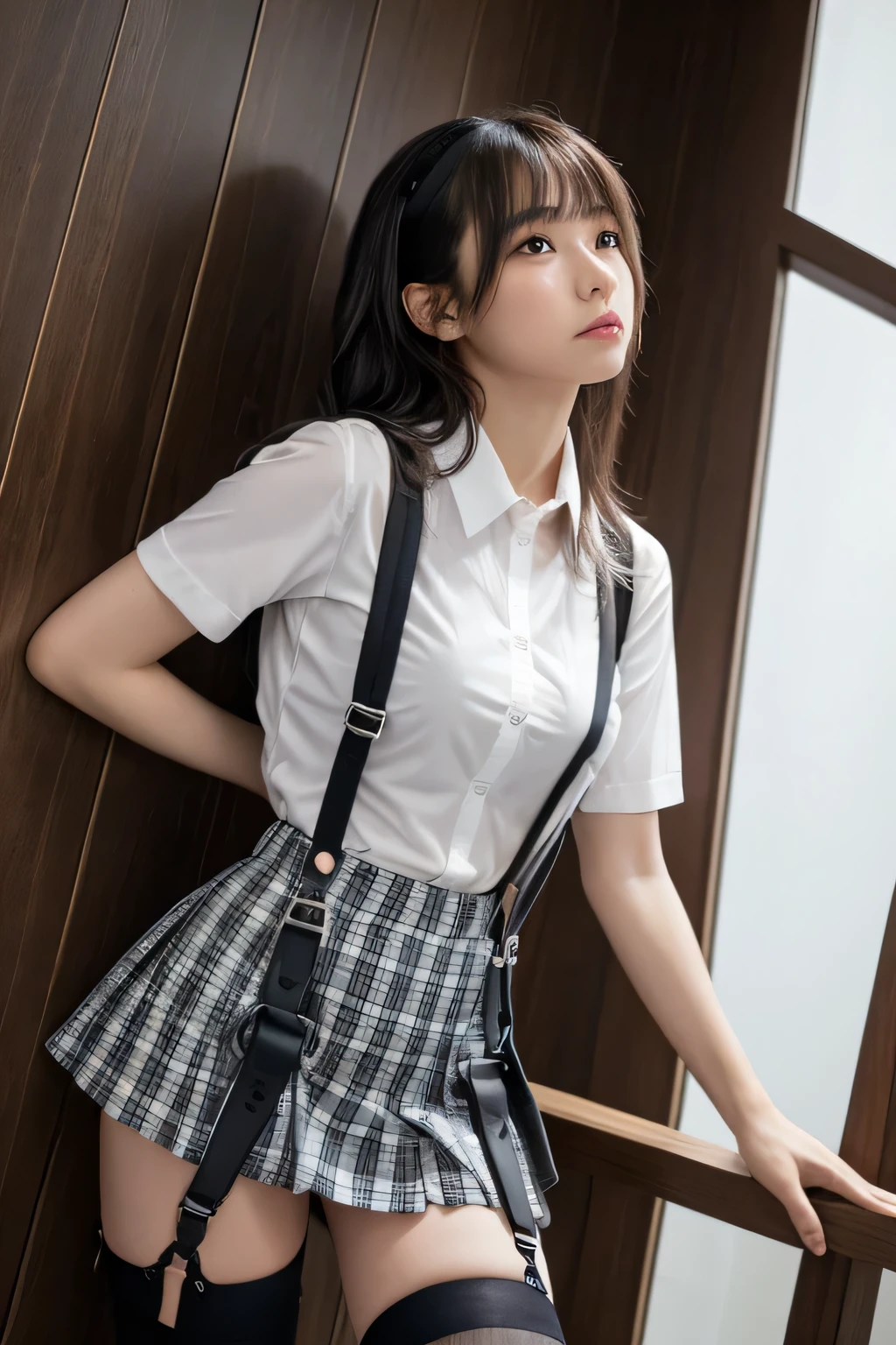 1 female, , high quality, masterpiece, Ultra-high resolution, Cinema Lighting, 1 female, , high quality, masterpiece, Ultra-high resolution, , Cinema Lighting, suspenders Moderate breasts Small face Looking up Sweat Thin belt buzzer 脇Sweat garter belt Belt on pants holster Hands behind your back Looking up Anxious face Knee-high Knee socks Knee-highソックス garter ふとももにgarter belt Checkered mini skirt Panty shot Skirt gap Armament holster holster Hands behind your back Anxious expression Anxious face, legs apart Armament Leg Holster holster See-through clothing heavy rain Rain-soaked dress shirt,Moderate breasts ガーターbelt suspenders Garter on the thigh Checkered mini skirt Looking up Pause belt Armpit sweat Hands behind back Raise your hands