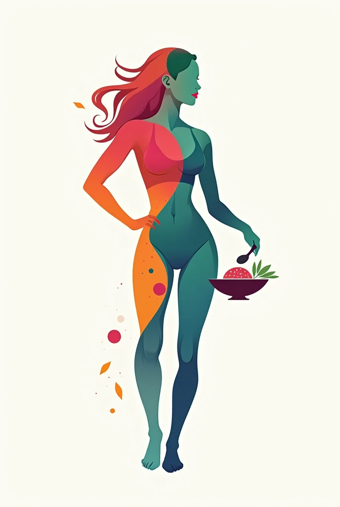 Logo for Instagram account, Using color psychology to make it more attractive to people, a woman doing exercises, the other half the woman cooking, that draws attention,vector, Digital art, digital design