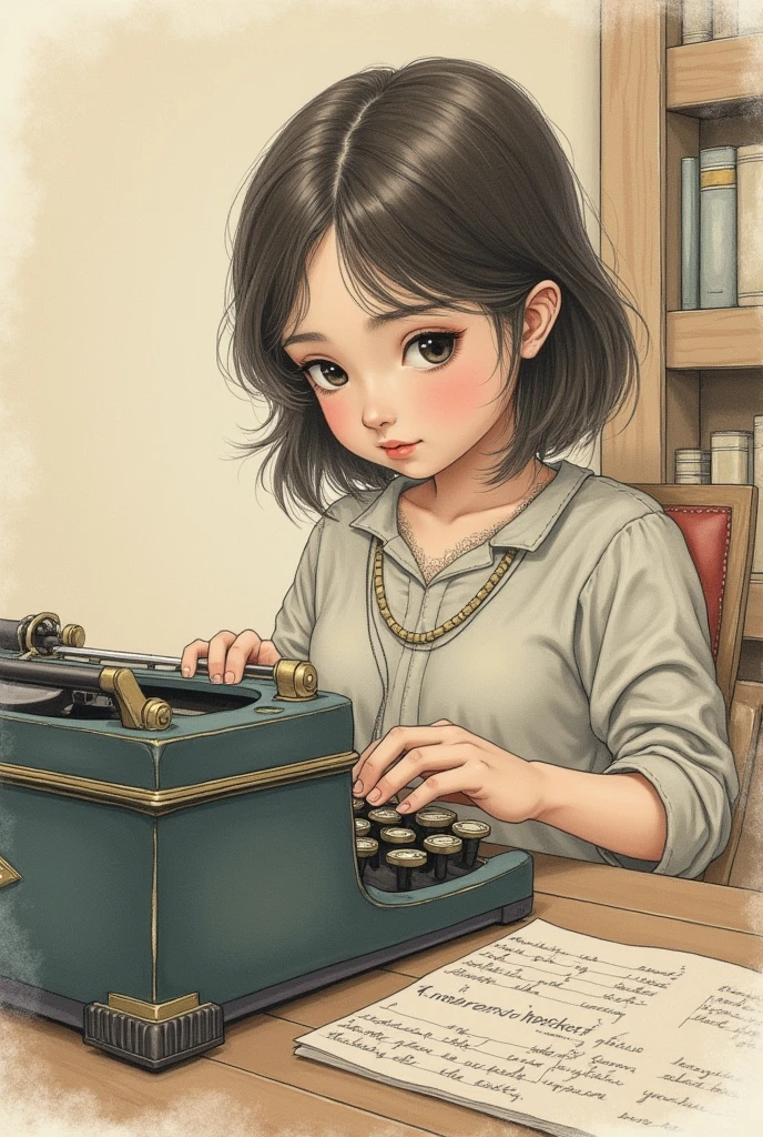 Drawing of a girl with a type
