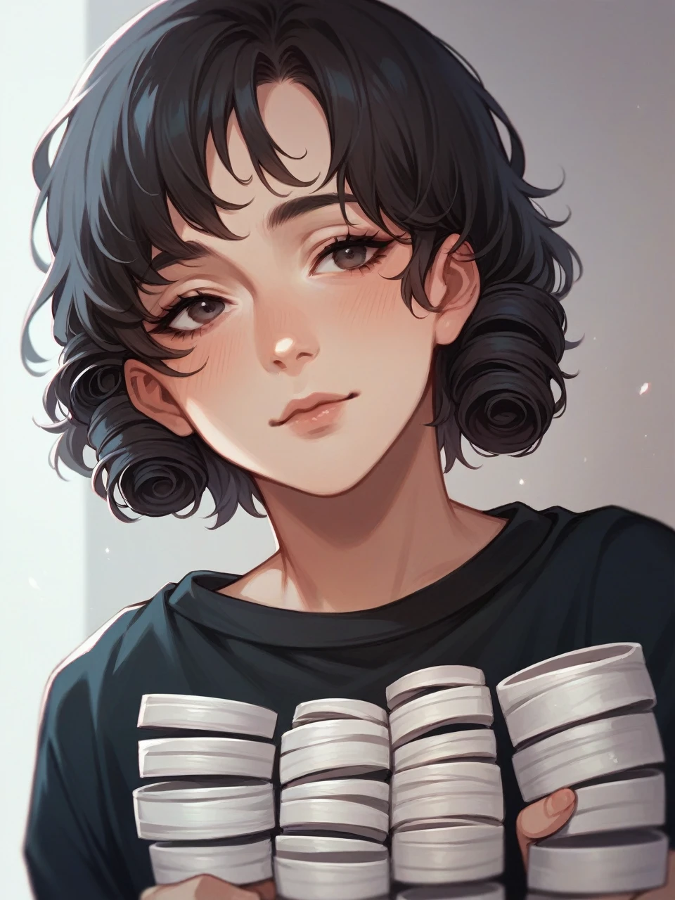 white, tender, beautiful, short hair, pretty, sexy, pale, curlers
