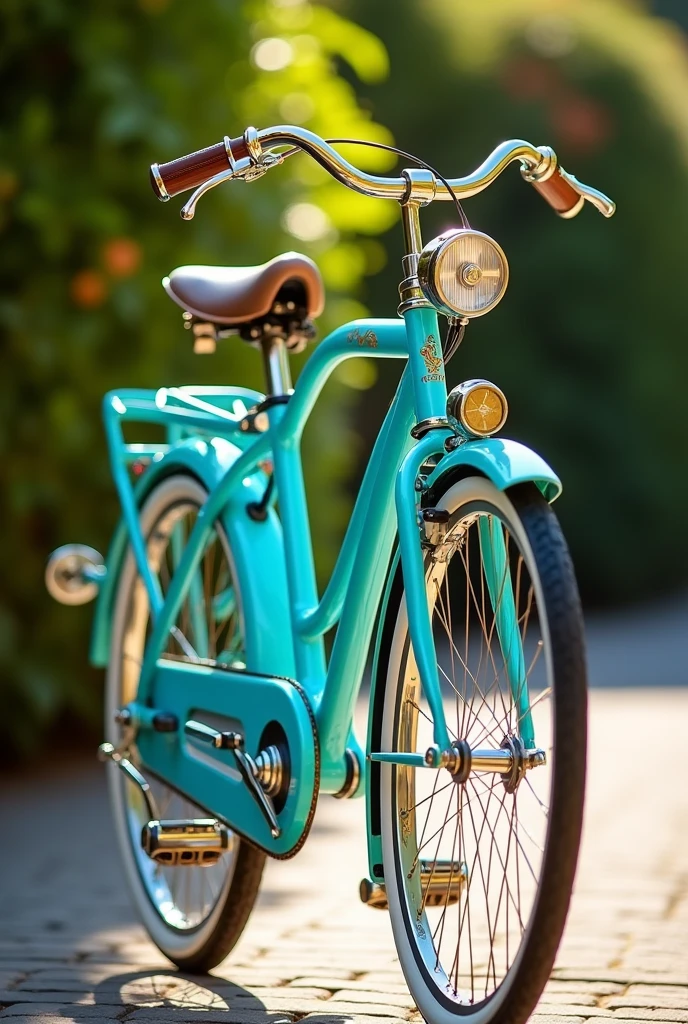 Light blue gios bicycle with gold handlebars