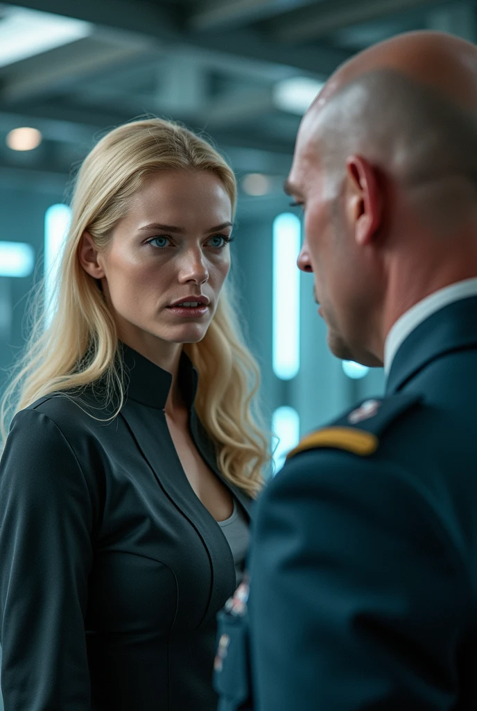 Russian blonde scientist from the movie "Avatar",talking to Colonel Miles Quaritch.