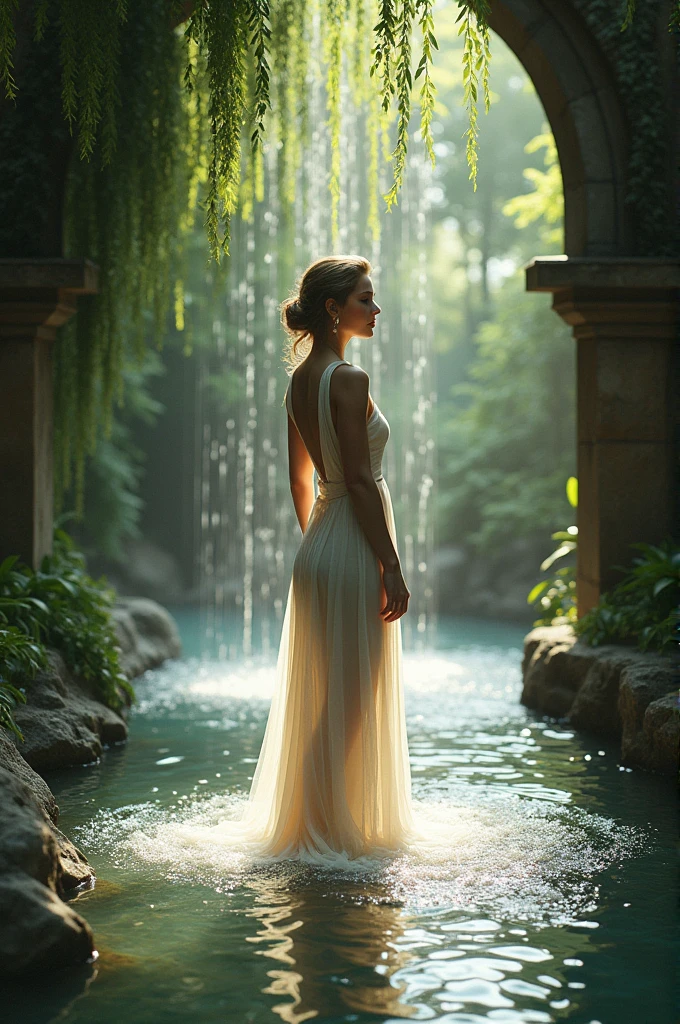 A woman standing in a fountain Rock River
With details master peice
