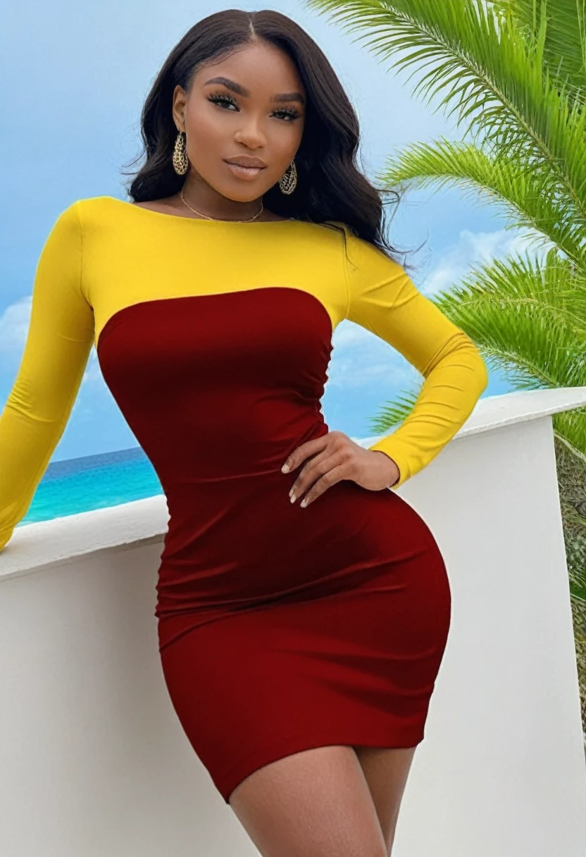 ((high quality:1.2)), (8k), extremely detailed, ((High detail:1.2)), ((best resolution:1.4)), Solo, 24 years old Angolan female, ((tight short dress strapless)), BREAK, (((perfect hourglass hot body))), (((square and defined face of an extremely perfect and beautiful model))),