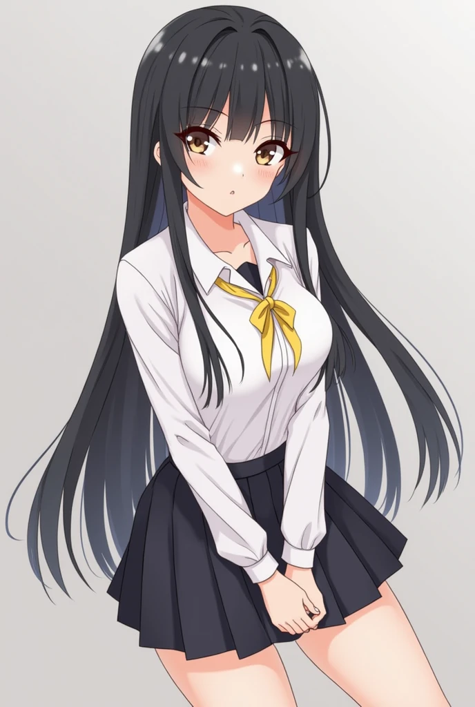masterpiece, best quality, highres, kyoto animation, hmreina, long hair, hair ornament, hairclip, bowtie, school uniform, shirt, white jacket, long sleeves, white skirt, pleated skirt, black thighhighs, <lora:izumi_reina_v1:0.6>, embarrassed, (blush:1.2), skirt lift, striped panties,