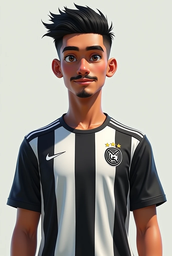 Joueur de foot quon voit entierement avec un maillot blanc et noir et un logo rond
Âge : 17
Taille : 1m86
Poids :
68kg
**Physique** :
_Description physique de votre personnage._
Visage : normal
Carnation : métisse
Yeux : marrons
Sourcils : peu epais
Nez : petit
Bouche : normale
Pommettes et mâchoire : carrés
Menton : normal
Oreilles : normal
Cheveux : mid taper noir
Pilosité : légère moustache