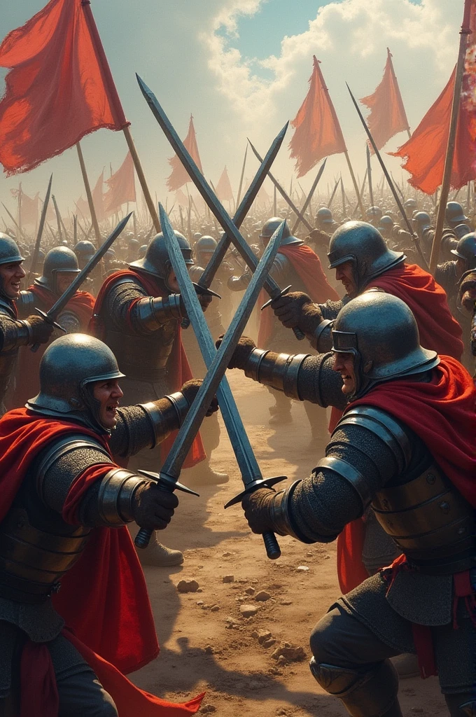 Army in battle with swords
