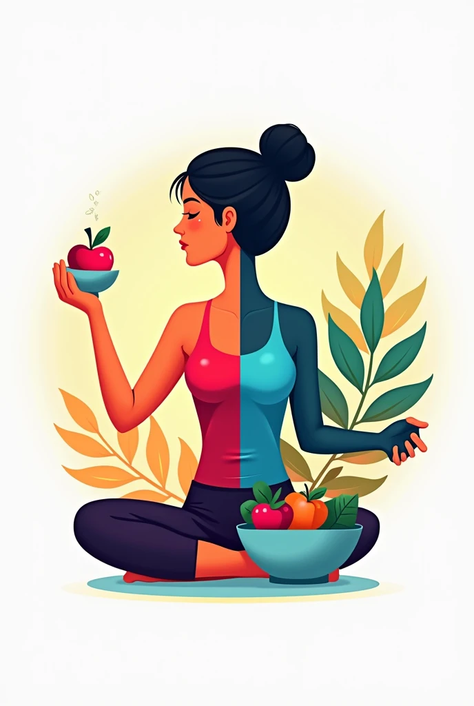 Logo for Instagram account, Using color psychology to make it more attractive to people, a woman doing exercises, the other half the woman cooking, that draws attention,vector, Digital art, digital design