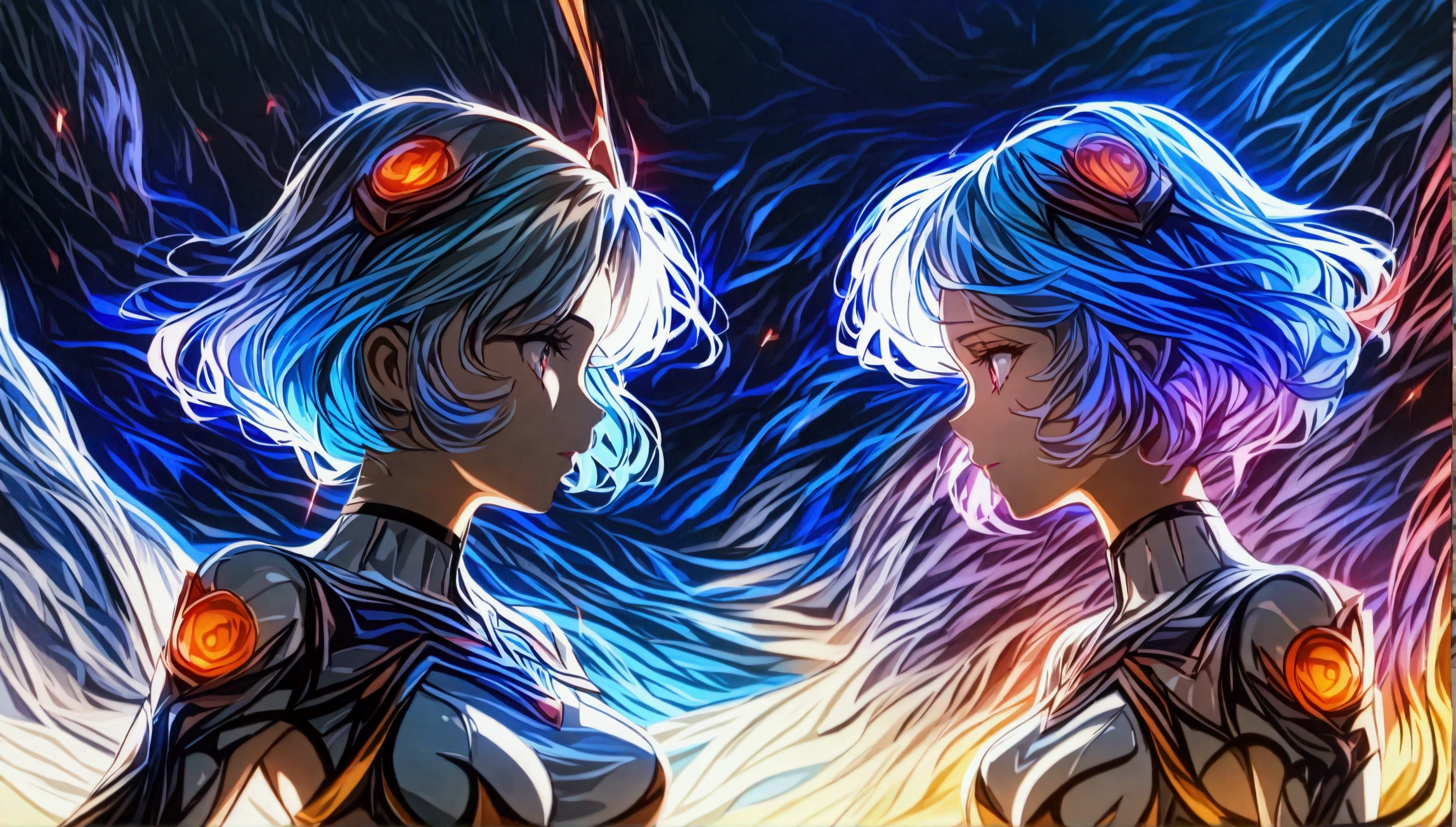 Woman, galaxy body, supernova hair, space void background, "Intricate anime character design inspired by One Piece, stunning lighting, centered character, stunning face, creative details, ultra-fine 2D design, scenery bathed in creativity, boasting 4K 2D anime resolution clarity, high-octane rendering"