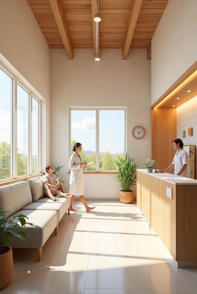 Create a modern interior design for a medical clinic that serves pregnant women and children.