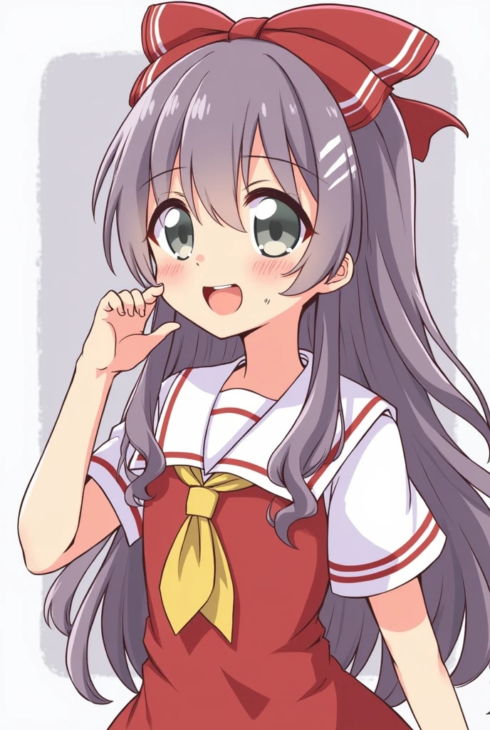 masterpiece, best quality, 1girl,<lora:neuroSamaMomoseHiyori_v10:0.8>, school uniform,ass,blush,fang,from side,hair ornament,long hair,looking at viewer,open mouth,simple background,solo,<lora:komowataHarukaChibiArt_v20:1>, chibi