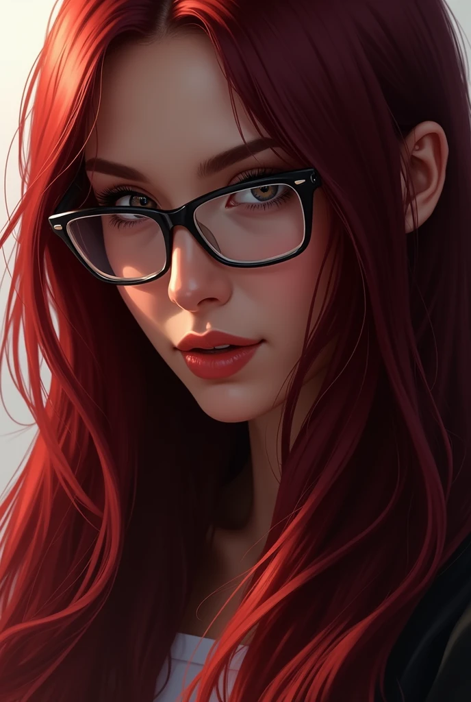 Eyes with glasses woman with long hair,Straight burgundy lively