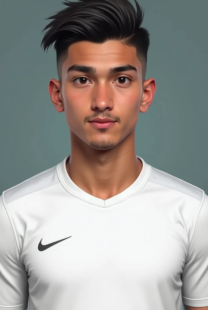 Joueur de foot quon voit entierement avec le maillot blanc
Âge : 17
Taille : 1m86
Poids :
68kg
**Physique** :
_Description physique de votre personnage._
Visage : normal
Carnation : métisse
Yeux : marrons
Sourcils : peu epais
Nez : petit
Bouche : normale
Pommettes et mâchoire : carrés
Menton : normal
Oreilles : normal
Cheveux : mid taper noir
Pilosité : légère moustache