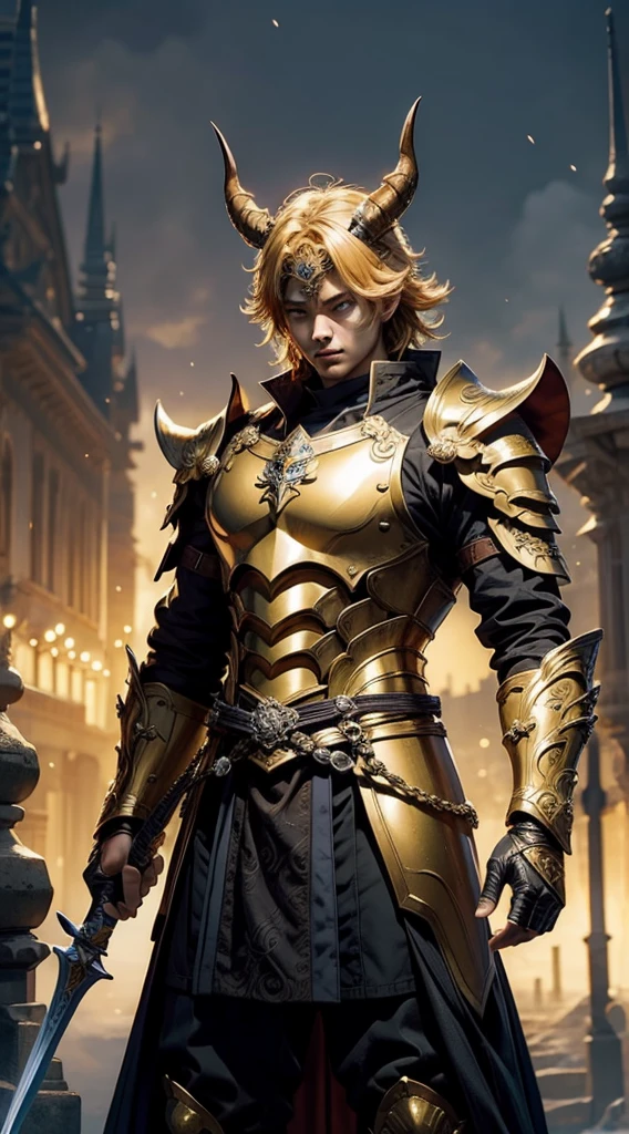 신화 속의 강력한 바이킹 Warrior의 예술적 재현을 만들어 보세요., Dreamy setting. Warrior, Wearing a magnificent golden armor with a horned helmet., Standing in the swirling fog, His golden sword was raised high.. The sword's blade sparkles with magical energy., Warrior의 거친 태도와 대조되는 이 세상의 것이 아닌 빛을 발산합니다.. The surroundings exude a surreal atmosphere, a mix of abstract expressionism and cosmic wonder.., Inspired by the work of Salvador Dali. Create a fantastic atmosphere with a soft feel, Diffused lighting and pastel colors, Warrior와 신비로운 주변 환경을 모두 포괄하기 위해 광각 렌즈를 사용합니다.. This composition should evoke a sense of mystery and awe.., It's as if time has stopped between two realms, capturing a moment in time., (((masterpiece))), Highly detailed CG, (cinematic)