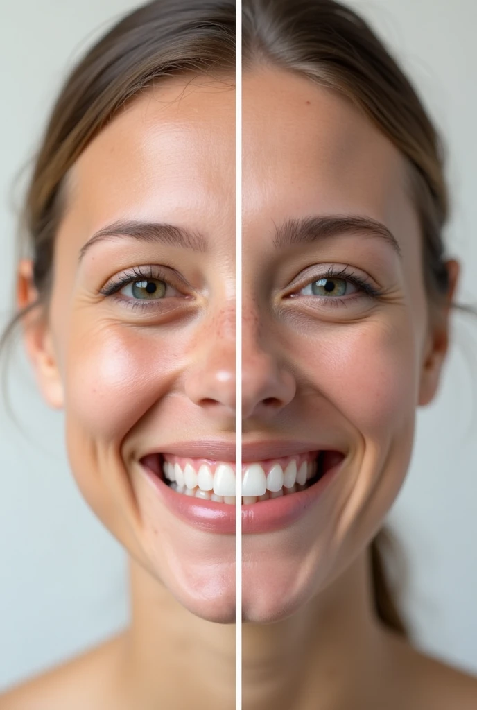 A before and after image of the mouth with teeth