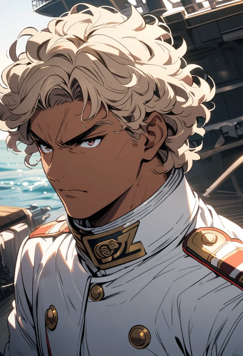 curly hair,marine,guy,serious,tan skin,white uniform,navy