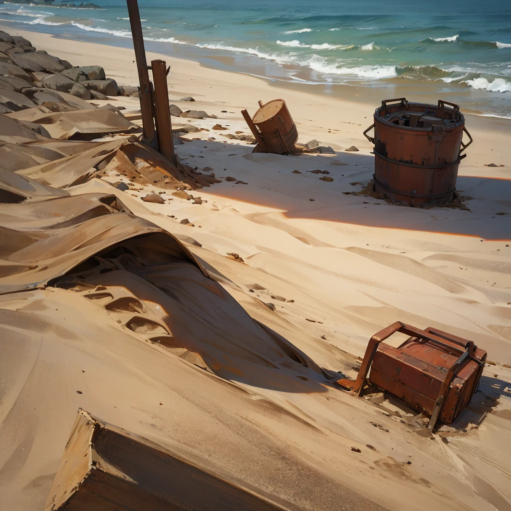 broken mashine, rusty, weathered, in sand