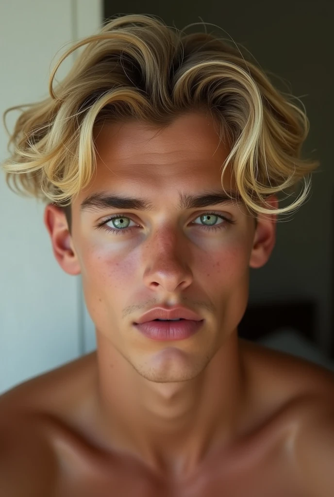 Hot -17oy wavy hair blonde snake green eyes tan skin