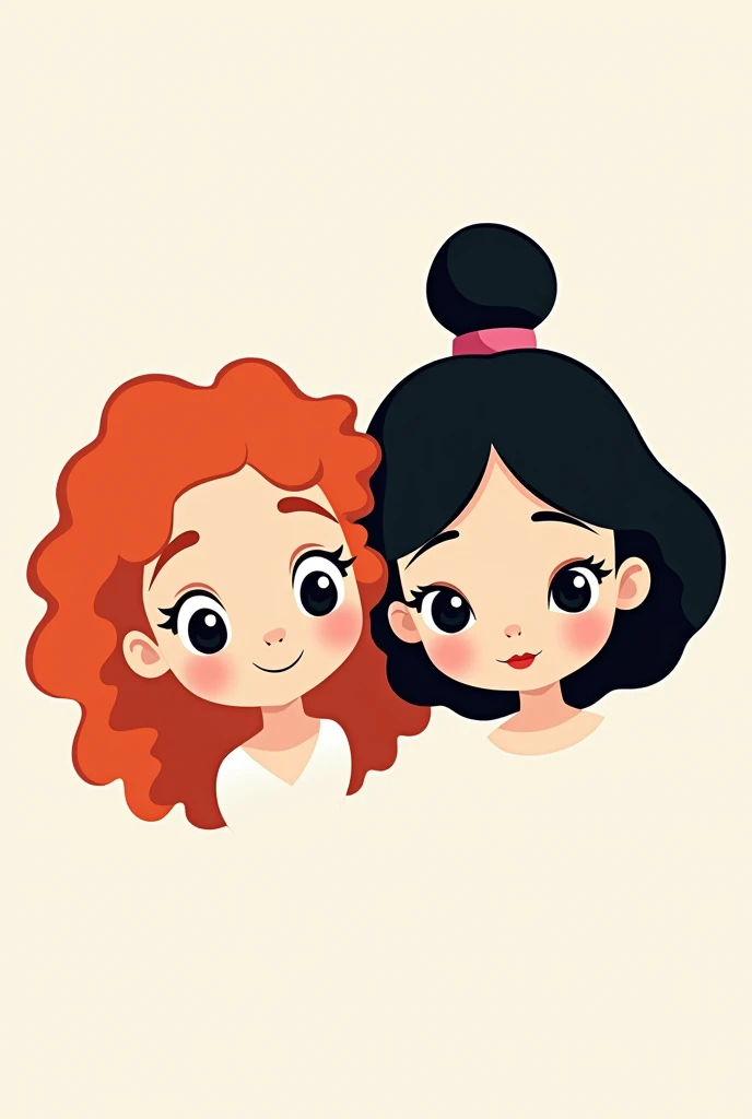 Make a logo where Disney's Princess Merida and Princess Mulan are together, only their heads in an animated way like a cartoon. It's a logo for crafts but they look Kawaii.
