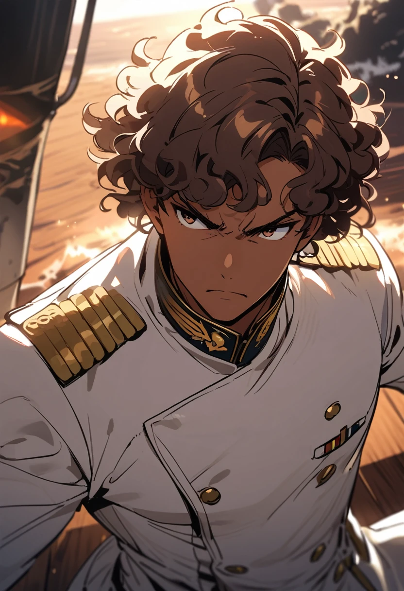 curly hair,marine,guy,serious,tan skin,white uniform,navy,brown dark hair,short hair